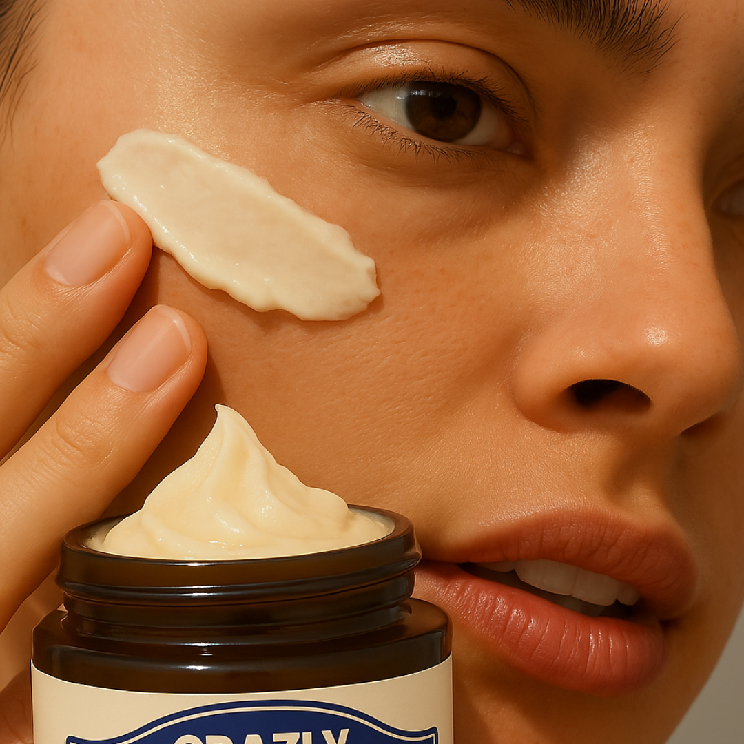 'Assorted natural balm products, coconut, and honeycomb displayed against a white background.'