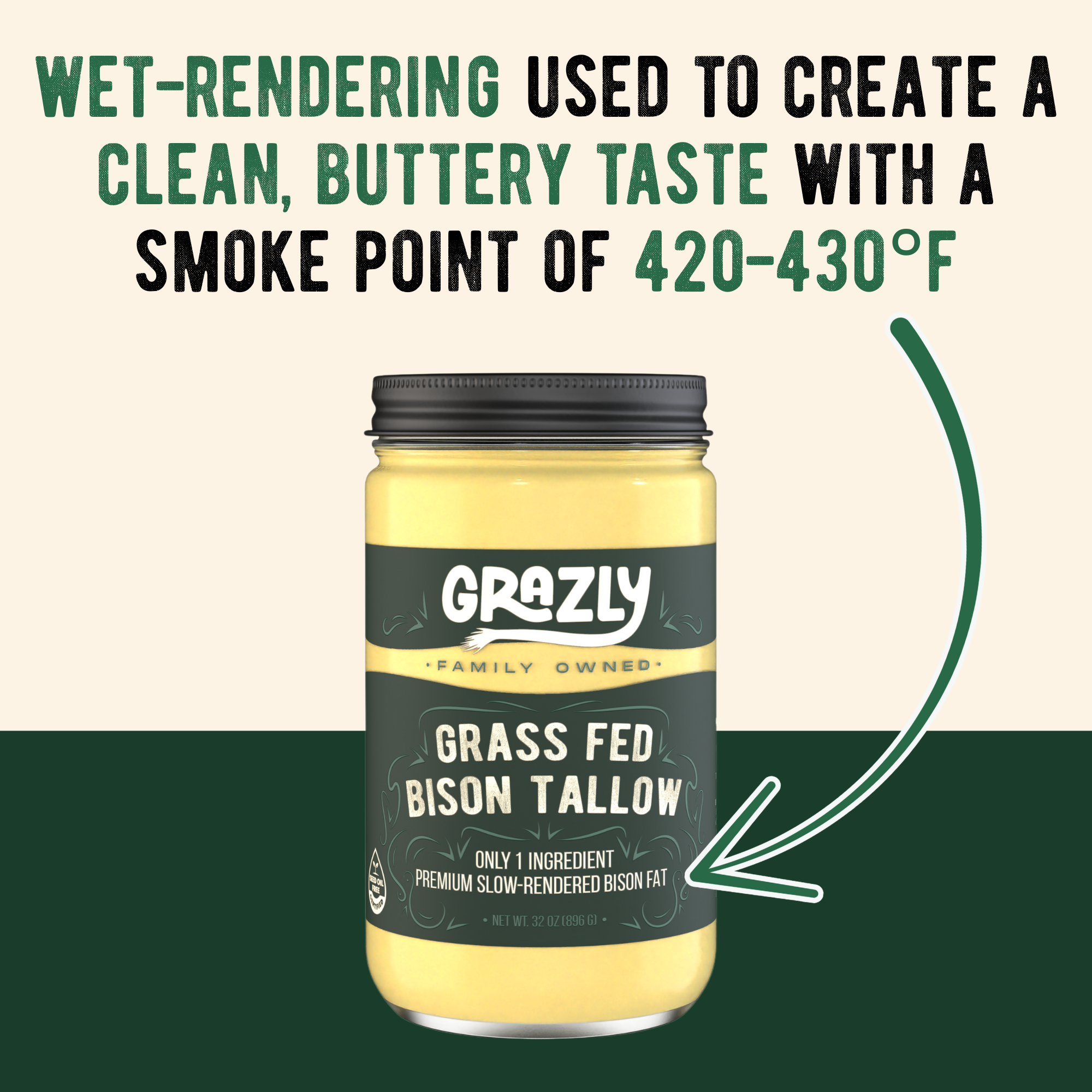 Bison Cooking Tallow - 100% Grass-Fed & Finished