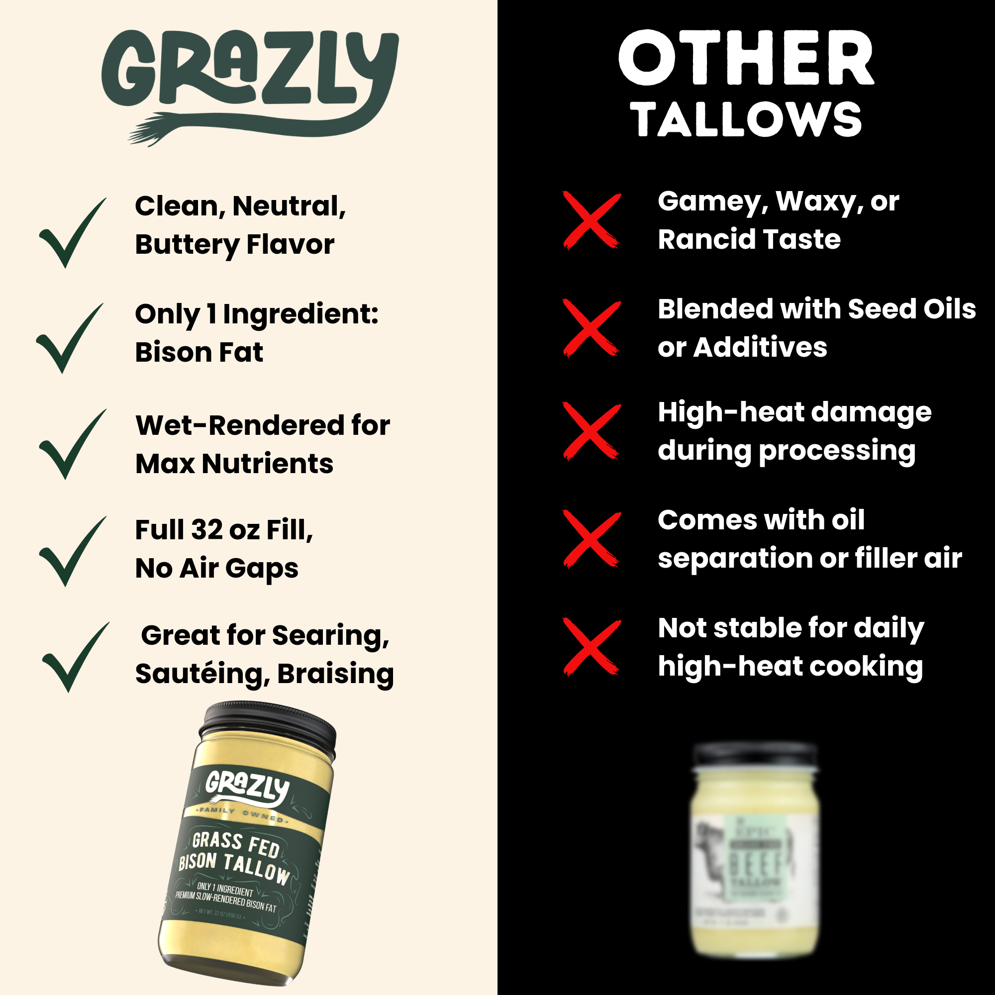 Bison Cooking Tallow - 100% Grass-Fed & Finished