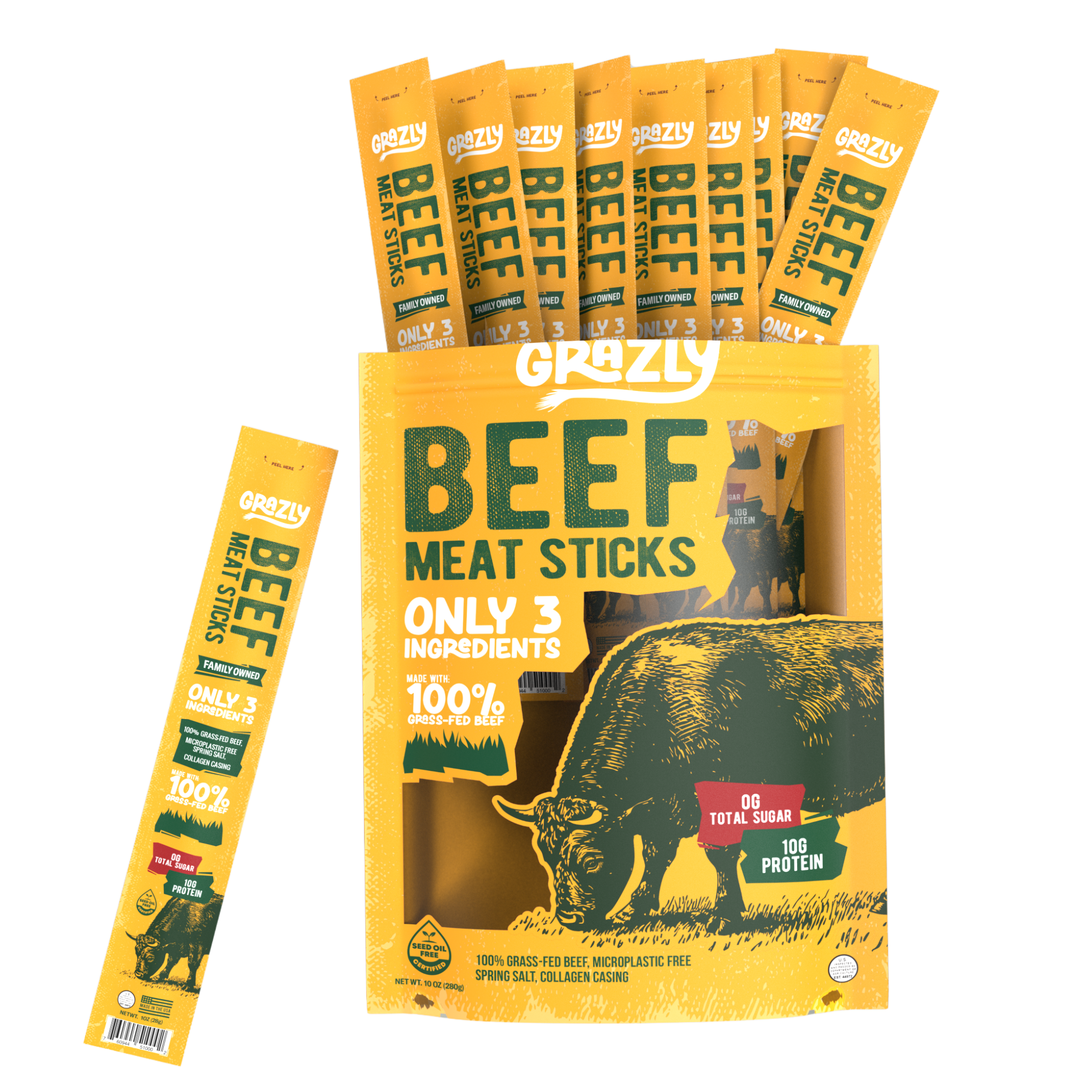 Grazly Plain Beef Meat Sticks 10-pack