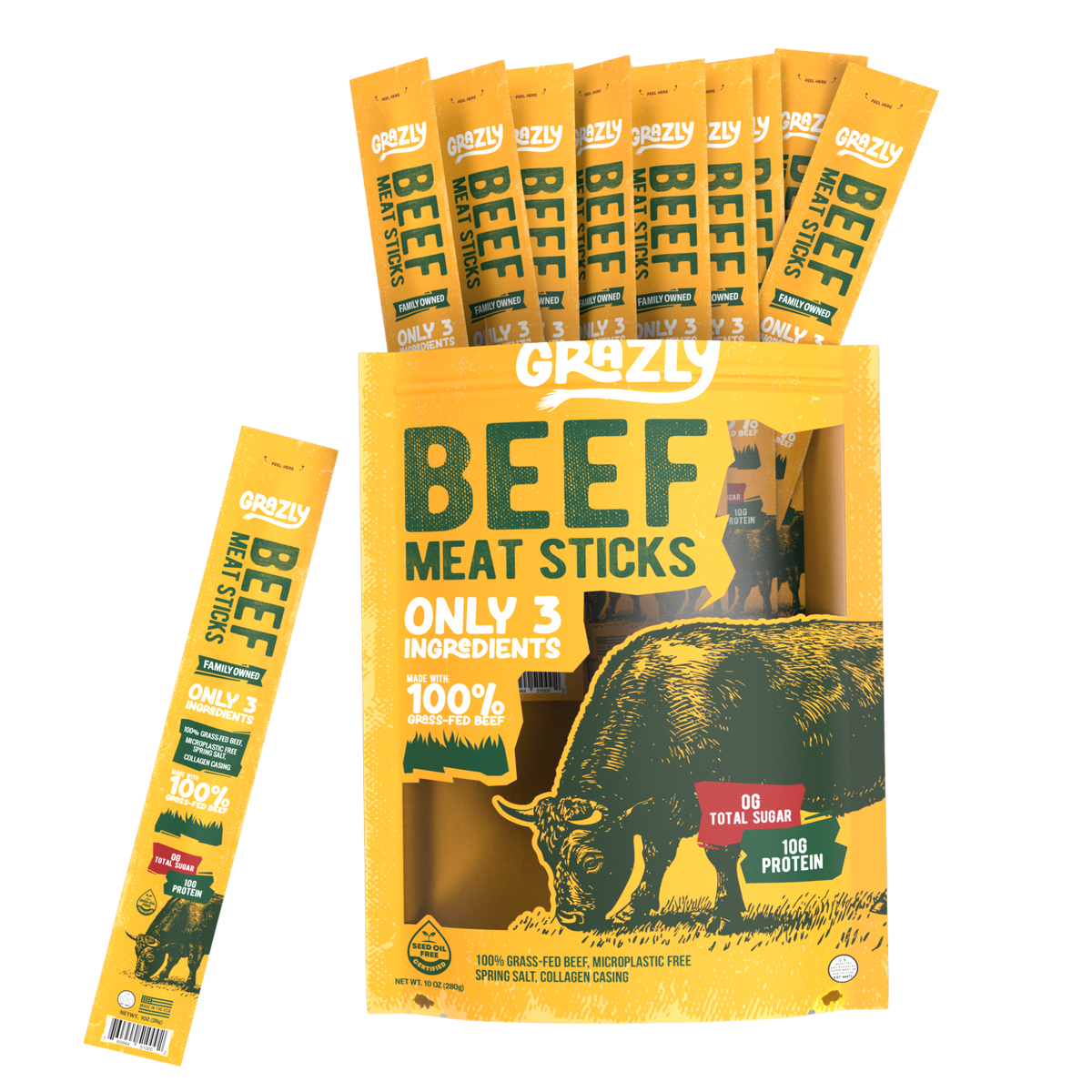 Mat Stik Plain Beef Meat Sticks - 100% Grass-Fed & Finished